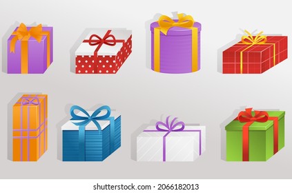 Gift boxes with ribbons collection. Holiday gift box. Vector illustration eps10