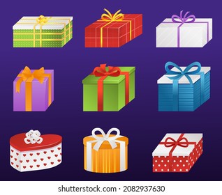 Gift boxes with ribbons collection. Holiday gift box. Vector illustration eps10