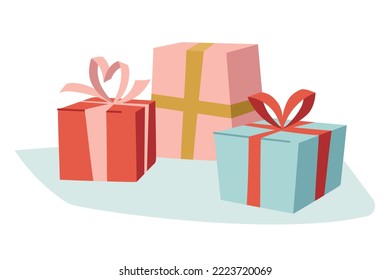 Gift boxes with ribbons. Festive mood. Vector image.