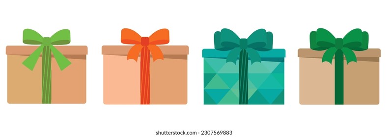 Cajas de regalo con cintas marcadas. Paquete navidad, cumpleaños y día de San Valentín. Icono de vector plano avatar de clipart ilustración aislada