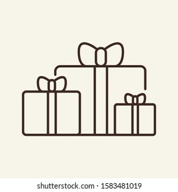 Gift boxes with ribbons thin line icon. Concept of celebration, party. Vector illustration symbol elements for web design and apps.