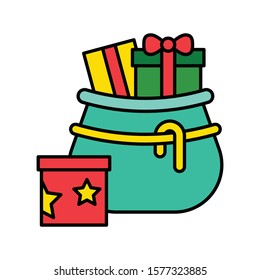 gift boxes in sack related to merry christmas vector in filled design