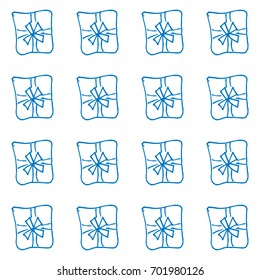 Gift boxes seamless background. Line, outline draw. Light Christmas background Vector illustration The theme of winter, new year, holiday for printing on fabrics, paper, covers, postcards, gift wrap
