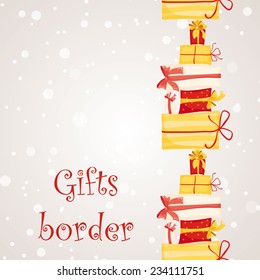 Gift boxes seamless border. Holiday background. Vector illustrations