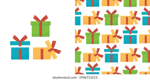 Gift boxes seamless pattern. Pattern gift box for fabric print wrapping packag gift box paper in luxury colors with bows