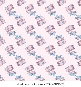 Gift boxes seamless pattern. Bright vector illustration. The concept of parties, celebrations and sales.