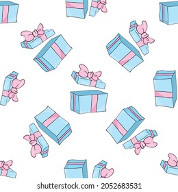 Gift boxes seamless pattern. Bright vector illustration. The concept of parties, celebrations and sales.