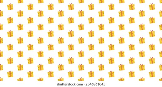 Gift Boxes Seamless Pattern. Festive seamless pattern. Pattern for fabric print, wrapping package gift box paper Big set of Christmas gifts. Birthday background. Colorful gift boxes with ribbons. EPS