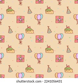 Gift boxes seamless pattern, hand drawn doodle style. Birthday party presents. Flat vector illustration