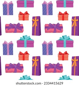 Gift boxes seamless pattern. Hand drawn vector illustration. Suitable for web background, gift paper, fabric or textile.