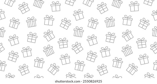 Gift boxes seamless pattern on white bakground. Gray gift box line motif wallpaper vector illustration