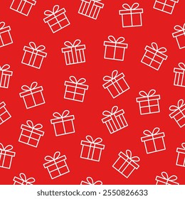 Gift boxes seamless pattern. Red gift box motif fabric for birthday, package, present, wrap, surpise, shop