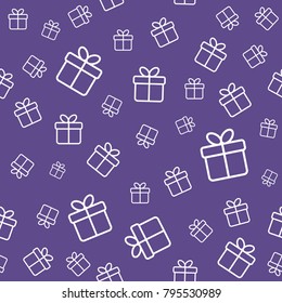 Gift boxes seamless pattern. Ultra violet color vector background