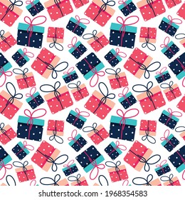 
Gift boxes seamless pattern. Vector illustration. Endless texture for holiday design