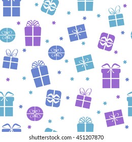 Gift boxes seamless pattern. Vector colorful background