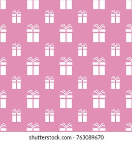 Gift boxes seamless pattern. Vector background. Presents repeat texture. White gift boxes on the pink backdrop. Template design for wrapping paper, baby showers wallpaper, fabric print, greeting cards