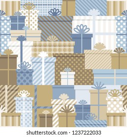 Gift boxes seamless pattern. Wrapping packag gift box paper.
