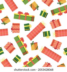gift boxes seamless pattern yellow red green