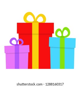 Gift boxes. Set of colorful gift boxes with bows and ribbons. Winter. Vector illustration. EPS 10.