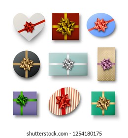 Gift boxes. Set of colorful icons of presents isolated on white. Vector illustration 