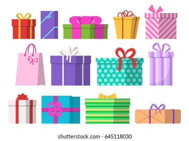 Gift boxes set. Flat design. Vector illustration.