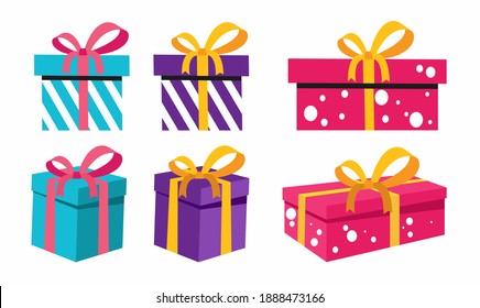 Gift Boxes Set. Flat Vector Illustration For Holiday Or Surprise