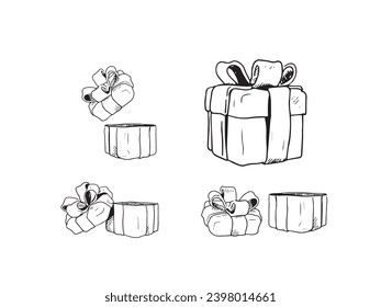 Gift boxes set hand draw. Line art.