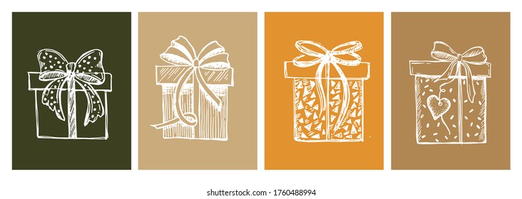 Gift boxes set. Hand drawn illustrations.