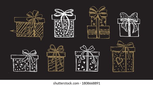 Cajas de regalo. Ilustraciones dibujadas a mano.	