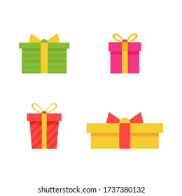 Gift boxes set isolated on white background. Prizes collection. Sale, shopping concept. Cartoon gift icon for birthday, party, christmas invitation, giveaway banner. Vector illustration.