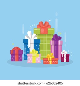 Gift boxes set on white background. Colorful presents for holidays.