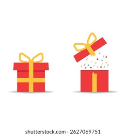 Gift boxes set open surprise valentine.Vector illustration isolated on white background. Eps 10.