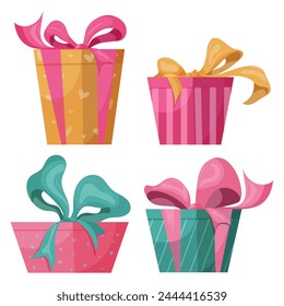 Geschenkboxen gesetzt. Party- und Feier-Elemente für Grußkarten.