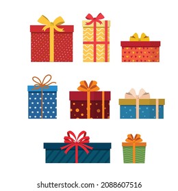 Gift boxes set Presents and packages with ribbons and bows vector 