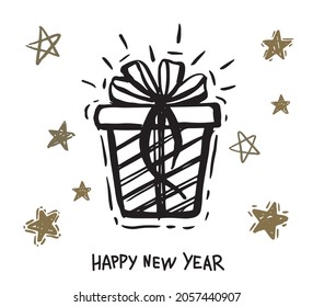 Gift boxes set, stars, hand drawn illustrations.