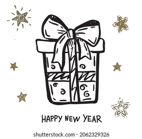 Cajas de regalo, estrellas, ilustraciones dibujadas a mano.