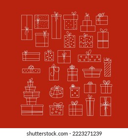 Cajas de regalo. Ilustración vectorial de los presentos bonitos para Año Nuevo, Navidad o Cumpleaños.