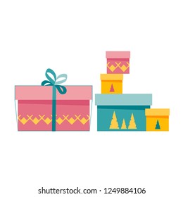 Gift boxes set. Winter holiday greetings. Cartoon flat design style. 1