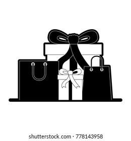 gift boxes and shopping bags in black silhouette