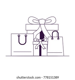 gift boxes and shopping bags in purple dotted silhouette