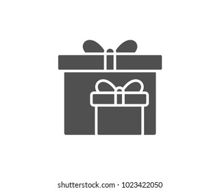 Gift boxes simple icon. Present or Sale sign. Birthday Shopping symbol. Package in Gift Wrap. Quality design elements. Classic style. Vector