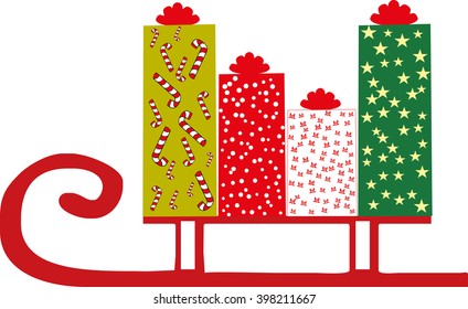 Gift boxes in a sleigh 