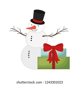 gift boxes and snow man isolated icon