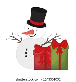 gift boxes and snow man isolated icon