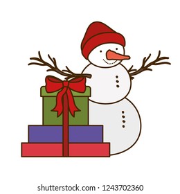 gift boxes and snow man isolated icon