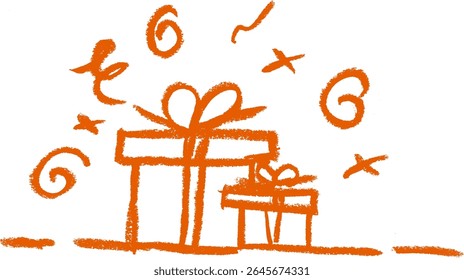 Gift Boxes Surprise Crayon Chalk Drawing Vector
