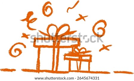 Gift Boxes Surprise Crayon Chalk Drawing Vector
