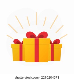 Gift boxes. Three present boxes. Surprise in the box. Vector illustration