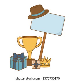 gift boxes with trophy crown hat and signboard