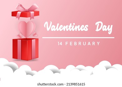 Gift boxes Valentine's Day with heart balloon floating it the sky